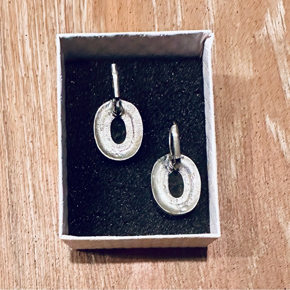 Delicate Iridescent Abalone Shell Pierced Ear Earrings with Greek Key Pattern - Picture 3 of 5